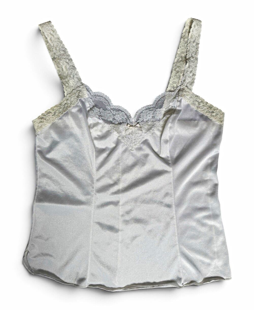 Vintage Olga Camisole Top Medium Ivory Nylon Floral Lace USA Made Style 925